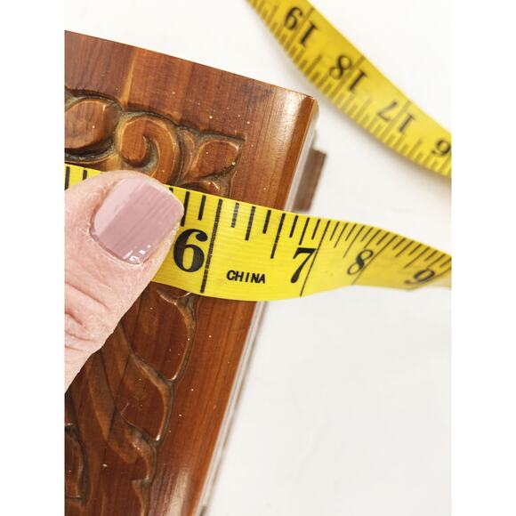 Vintage 50s 60s Wooden Jewelry Box Carved with Mirror Inside - Picture 10 of 10